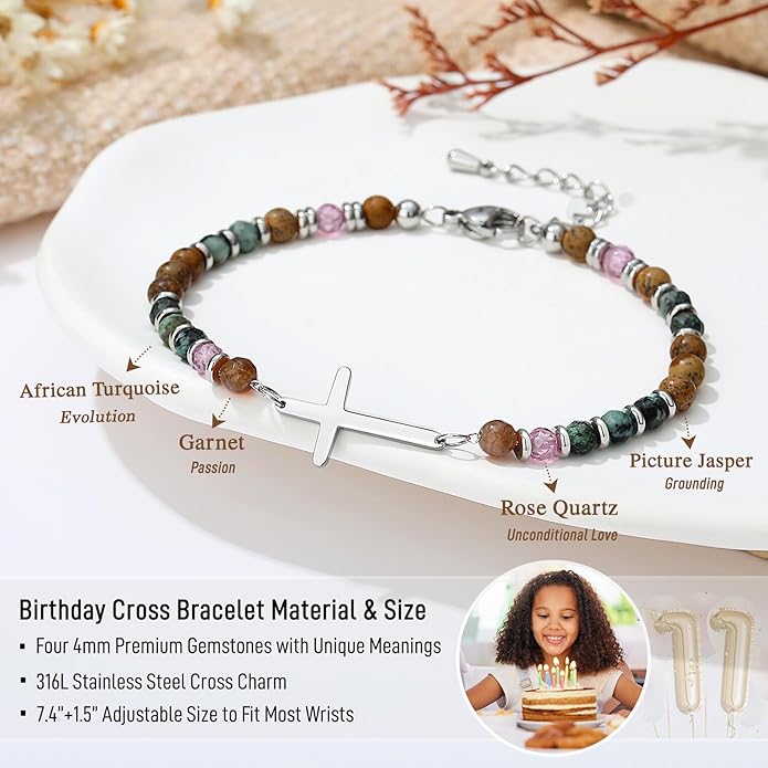 TONY & SANDY Christian Cross Bracelet for Women, Stocking Stuffers for Women, Confirmation Baptism Easter Gifts, Unique Gift for Friends Daughter Mom Sister in Christ on Birthday Christmas