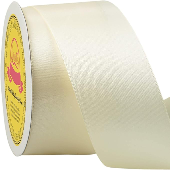 LEEQE Double Face Ivory Satin Ribbon 2 inch X 25 Yards Polyester Ivory Ribbon for Gift Wrapping Very Suitable for Weddings Party Hair Bow Invitation Decorations and More