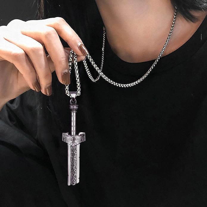 ZiWuark Mens Broken Sword Necklace Lion Head Knight Dragon Sword Pendant Viking Jewelry for Men Women