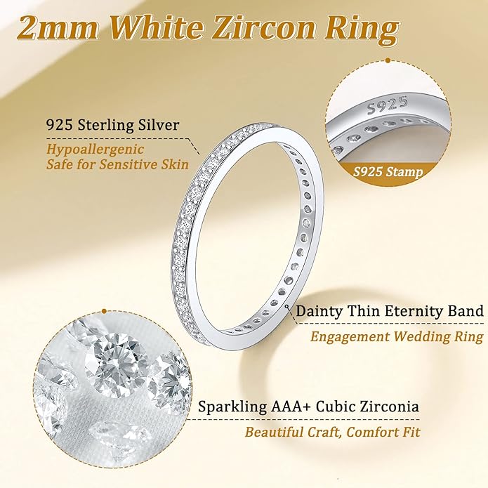 Suplight 925 Sterling Silver Wedding Band Rings, Full Cubic Zirconia Wishbone Ring Love/Lucky Engagement Promise Rings For Women, Size 4-12 (with Gift Box)