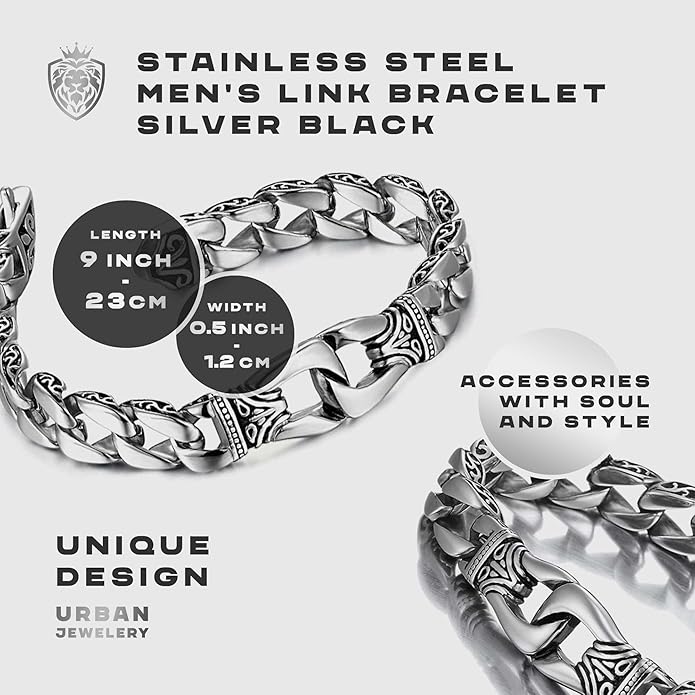 Men’s Link Bracelet Collection – Stainless Steel, Black & Silver Variations, Bracelet & Necklace Sets, 8.3–9" Length, Gift Ready
