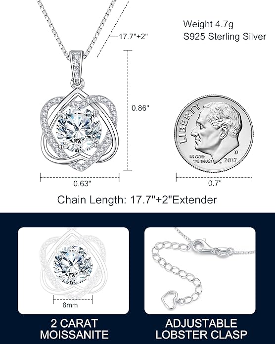 InfinityLove Heart Pendant Necklaces for Women, 2-5 Carat Moissanite Heart Necklace, Anniversary Birthday Christmas Valentine Engagements Mothers Day Jewelry for Wife Her Girlfriend Mom Daughter