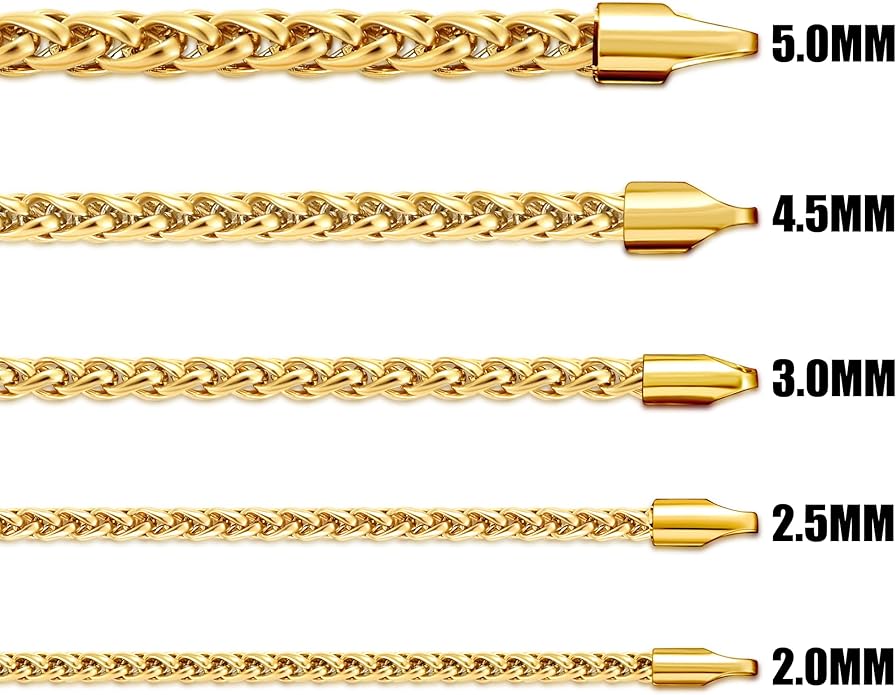 Fiusem Black Wheat Chains for Men and Women, 2/2.5/3/4/5mm Stainless Steel Necklace Chain, Mens Necklace Jewelry Gift 16-28 Inch