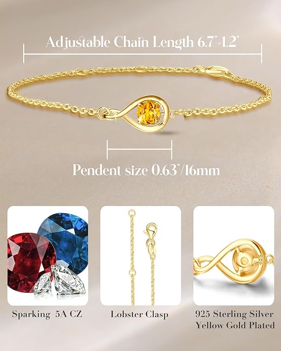 FANCIME Love Bracelet 925 Sterling Silver Infinity Birthstone Bracelets for Women Fine Jewelry Birthday Christmas Gifts for Her Mom Wife, Chain Length 6.7"+1.2" Extend