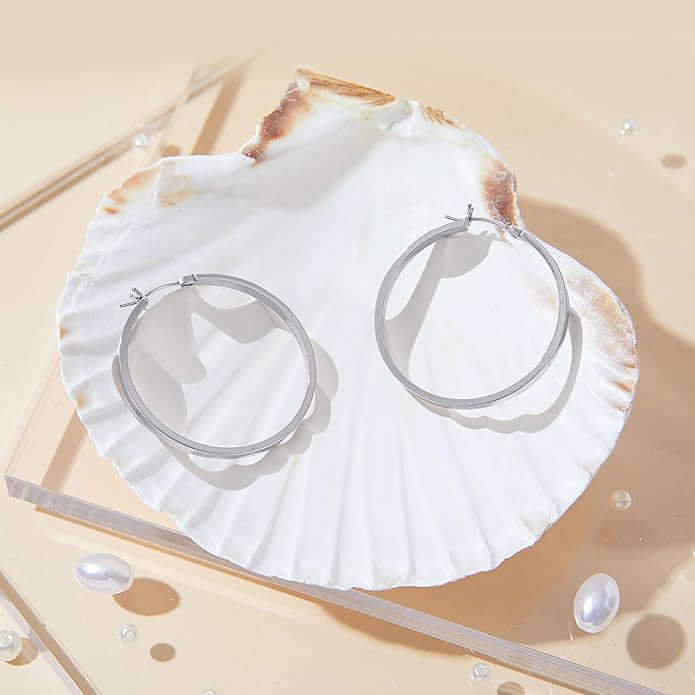 Gacimy Flatted Hoop Earrings for Women 14K Gold Plated with 925 Sterling Silver Post
