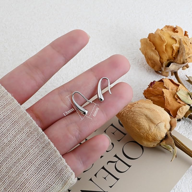 Tiny Pull Through Earrings Simple S925 Sterling Silver Earrings Minimalist Teardrop Threader Earrings for Women Trendy