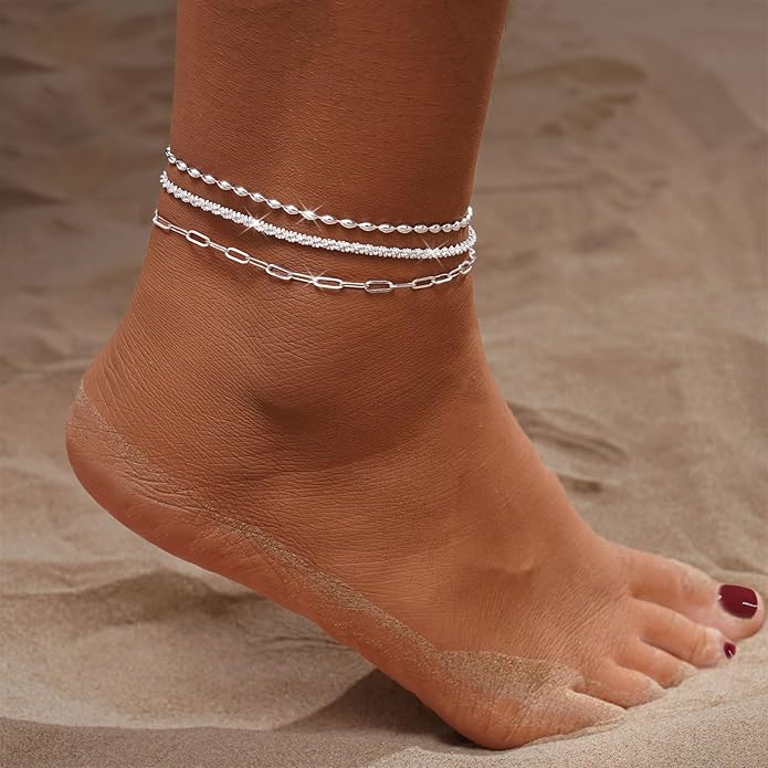 Gold Ankle Bracelets for women,14k Gold/Silver Plated Waterproof Layered lightweight Cuban Link Figaro Chain Heart anklet butterfly anklet Pearl Ankle Bracelets Set Gold Anklets for women Trendy Jewelry Gift for Women
