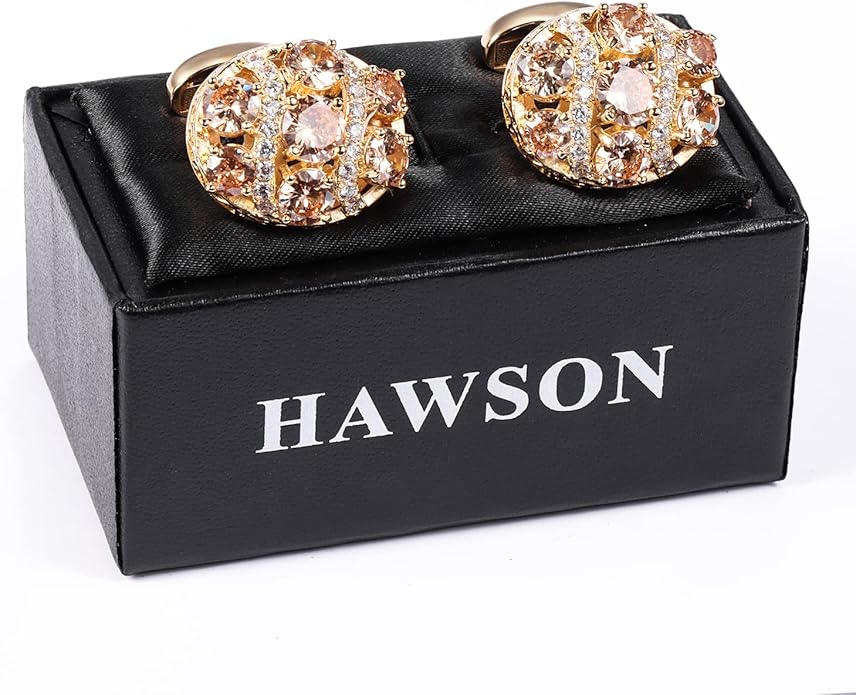 HAWSON Cufflinks for Men, Gold Diamond Crystal Cufflinks for Groom Husband Personalized Gifts, Mens Formal Wedding Business Cufflinks, Luxurious Gorgeous Cuff Links French Shirt Accessories
