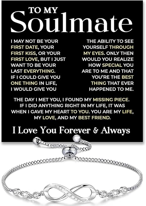 To My Soulmate Bracelet, Soulmate Bracelet For Women, Soulmate's Jewelry Gift From Boyfriend Husband Friend With Message Card And Box Meaning, Valentine Gifts For Her, Birthday Christmas Gifts