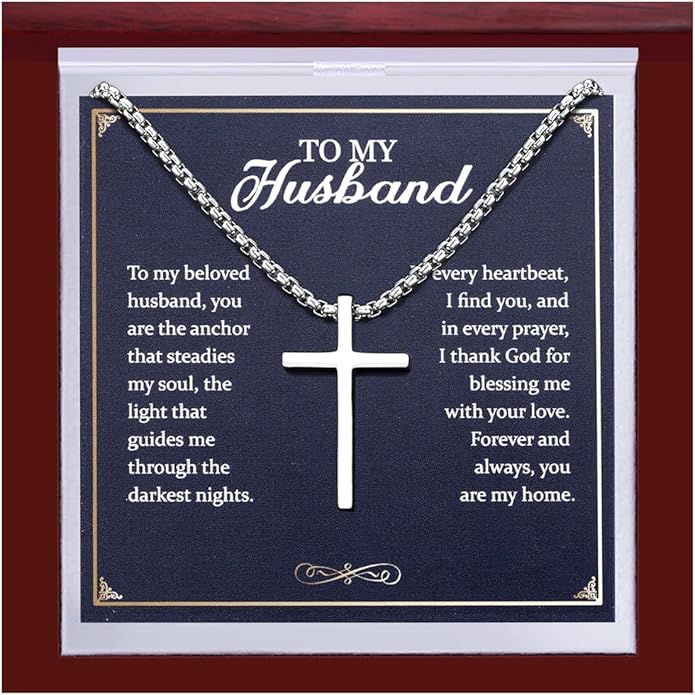 TEN MIRO S925 Sterling Silver Cross Necklace for Men Solid Sterling Silver Cross Pendant Necklace Boys Mens Cross Necklace Jewelry Gifts with Box & Card Birthday Anniversary Christmas Father's Day