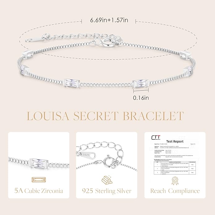 LOUISA SECRET Birthstone Bracelets for Women, 925 Sterling Silver Dainty Simple Women Charm Link Bracelet, Birthday Anniversary Christmas Jewelry Gifts for Women Wife Mom Her