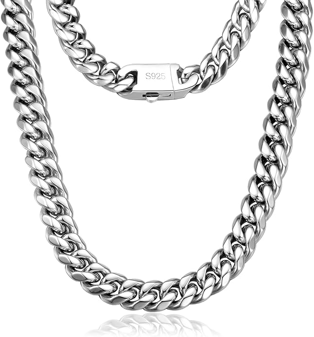11mm Miami Cuban Link Chain Neckalces for Men Women, 316l Stainless Steel and 925 Sterling Silver Filled, Silver Cuban Mens Necklaces Jewelry Gifts Available In 20/22/24/26/28/30 Inches