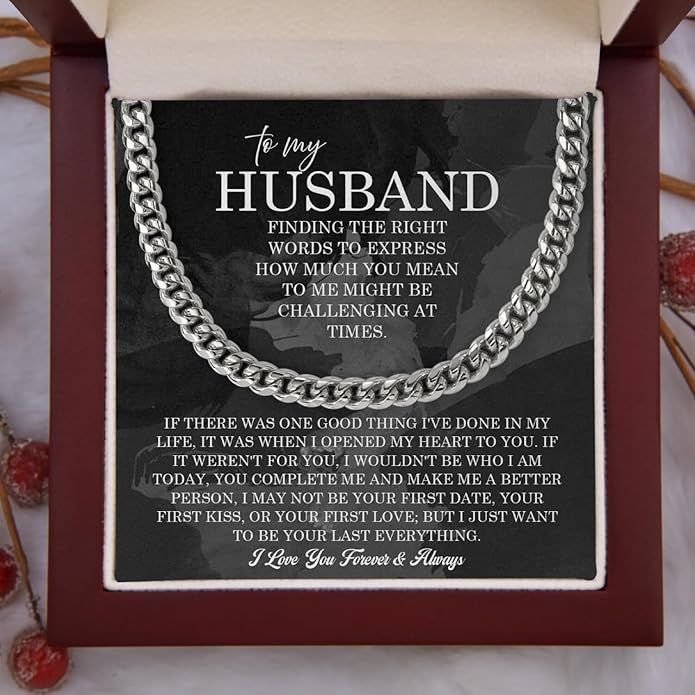 Mapileng Cuban Link Chain Necklace For Husband, Love You This Much To My Husband Classic Steel Jewelry Gift Birthday Christmas Anniversary Jewelry Gifts for Dad Brother Boyfriend Son