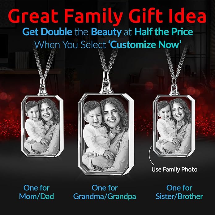 ArtPix 3D Crystal Photo Custom Necklace, Personalized Valentines Day Gift for Women, Men, Her, Him