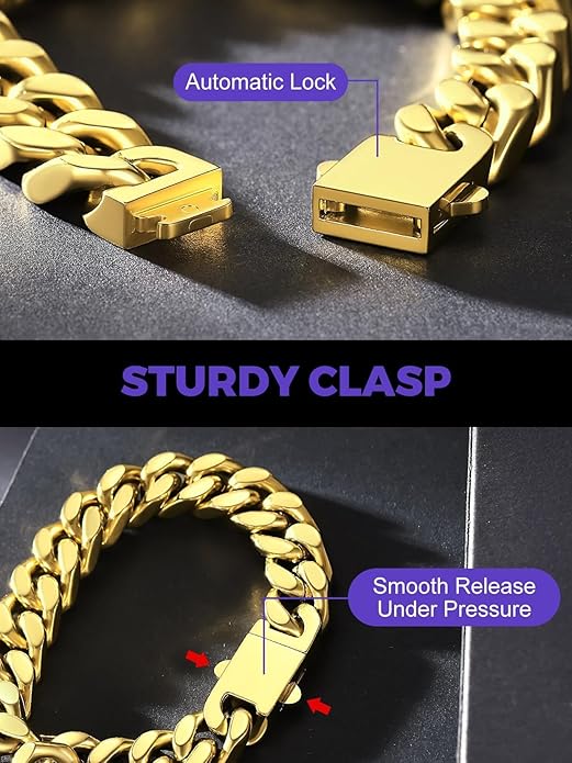 Richsteel 5/7/9/12mm Wide Miami Cuban Link Chain Bracelet for Men Women,Stainless Steel/Gold/Black Plated,7.4/8.2/9 Inch Length,Hip Hop Urban Street-wear Jewelry(Gift Wrapped)