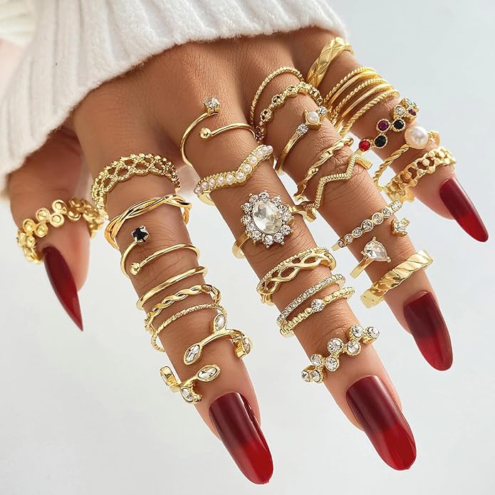 IFKM Gold Knuckle Rings Set For Women Vintage Stackable Joint Finger Midi Rings Dainty Cubic Zirconia Crystal Simple Twist Hollow Cute Rings Pack Jewelry Gift