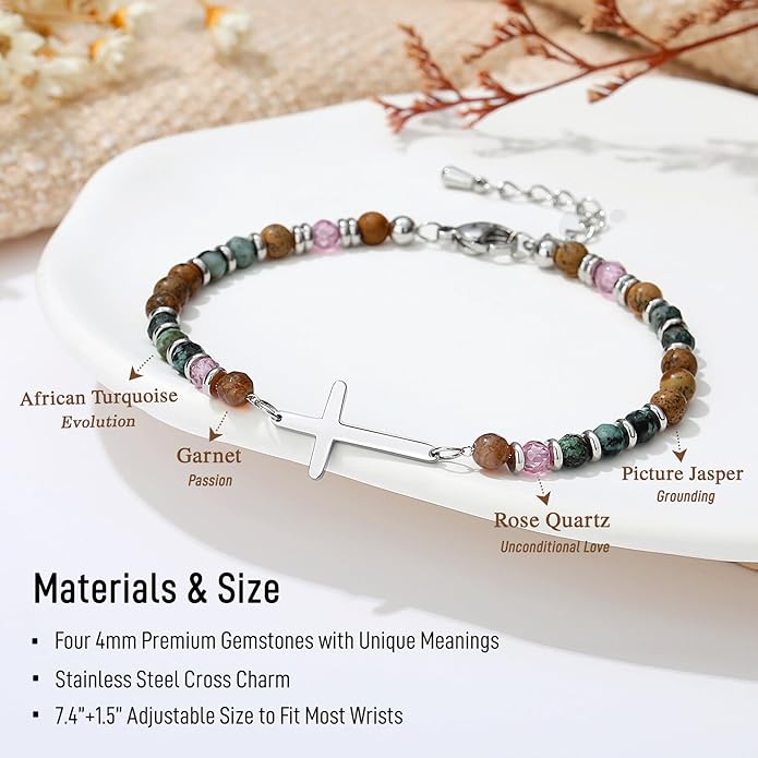 TONY & SANDY Christian Cross Bracelet for Women, Stocking Stuffers for Women, Confirmation Baptism Easter Gifts, Unique Gift for Friends Daughter Mom Sister in Christ on Birthday Christmas