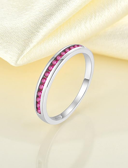 YL Stackable Rings 925 Sterling Silver Halo Birthstone Eternity Bands Jewelry for Women