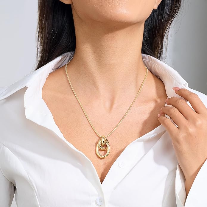 Gold Knot Pendant Necklace for Women Statement Gold Necklace 14K Gold Plated Knot Choker Trendy Jewelry