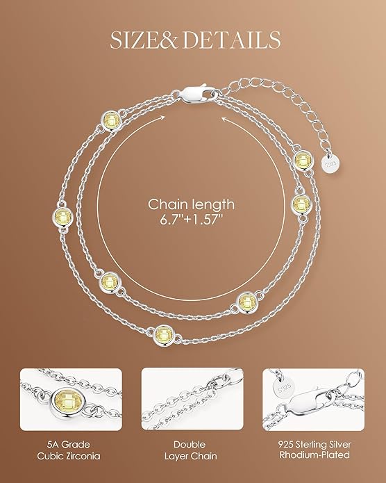 LOUISA SECRET Birthstone Bracelets for Women, 925 Sterling Silver Charm Link Double Strand Bracelet, Birthday Anniversary Christmas Jewelry Gifts for Wife Girlfriend Mother her…