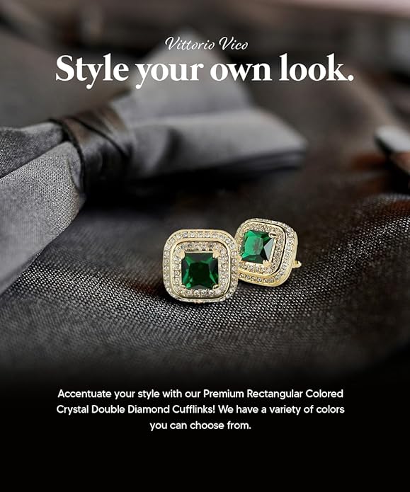 Vittorio Vico Square Colored Crystal Double Diamond Set Cufflinks