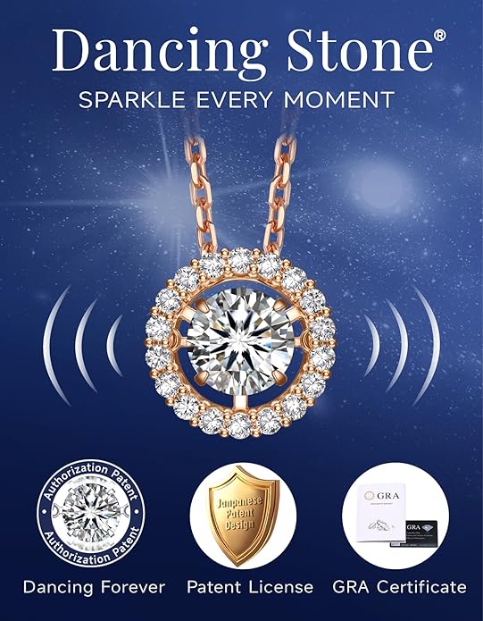 MomentWish Floating Necklace for Women, 0.5/1 Carat Dancing Moissanite Necklace for Her 925 Sterling Silver Pendant Anniversary Birthday Christmas Gift for Wife Mom Girlfriend
