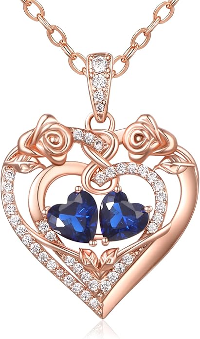 JIYVY32 Rose Heart Necklace for Women Exquisite 925 Sterling Silver Anniversary Birthday Gifts for Wife Mom Her Double Birthstone Pendant Jewelry