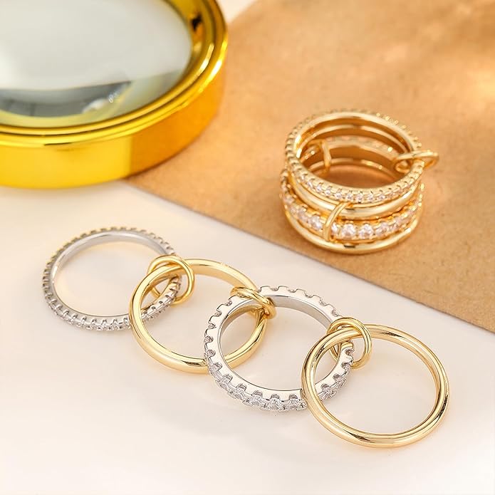 HOSICRON Gold Stackable Rings for Women Non Tarnish, Dainty Stackable 18k Gold Plated CZ Cubic Zirconia Rings, Gold Knuckle Women Rings Set