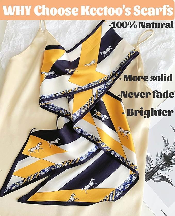 kcctoo 59" Mulberry Silk Like Head Scarf Women's Fashion Square Neck Satin Scarfs for Bag Hair Scarves Gift 59 * 5.9”