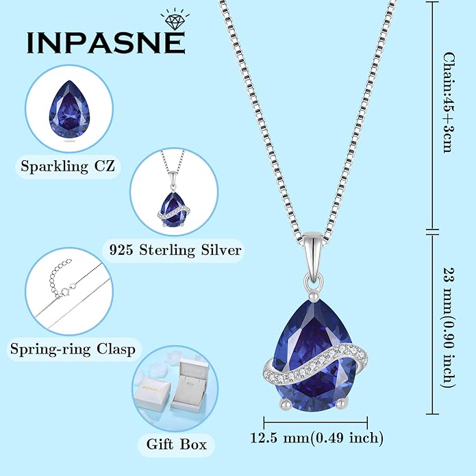 Teardrop Necklace for Women 925 Sterling Silver Birthstone Necklace Pendant Jewelry Gifts for Her