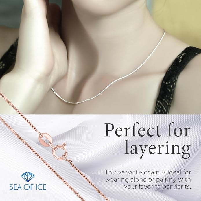 SEA OF ICE Italian Spiga Wheat Chain Necklace – Silver Chain Necklace for Women and Men – 925 Sterling Silver Spring Ring Locked Jewelry Chain – Multisize Silver Chain Unisex