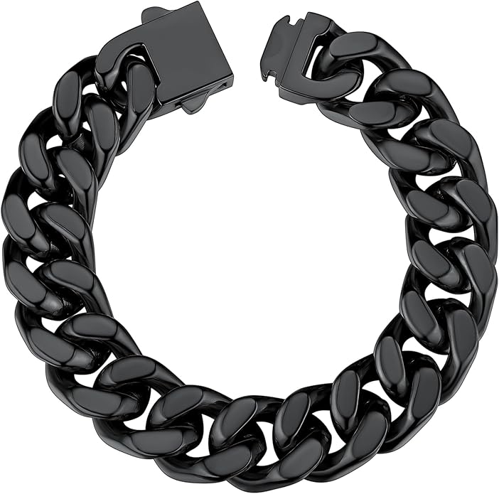 ChainsHouse Stainless Steel Cuban Link Bracelet for Men, 5mm/7mm/9mm/12mm Width, 7.5"/8.3"/9" Length, Black/18K Gold Plated Chain Wrist Bracelets for Men, with Gift Box
