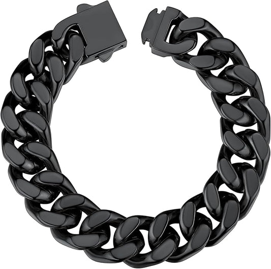 ChainsHouse Stainless Steel Cuban Link Bracelet for Men, 5mm/7mm/9mm/12mm Width, 7.5"/8.3"/9" Length, Black/18K Gold Plated Chain Wrist Bracelets for Men, with Gift Box