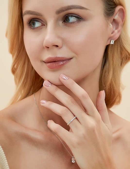 EAMTI 2mm Wedding Band Cubic Zirconia Half Eternity Stackable Brass Engagement Ring Size 3-13