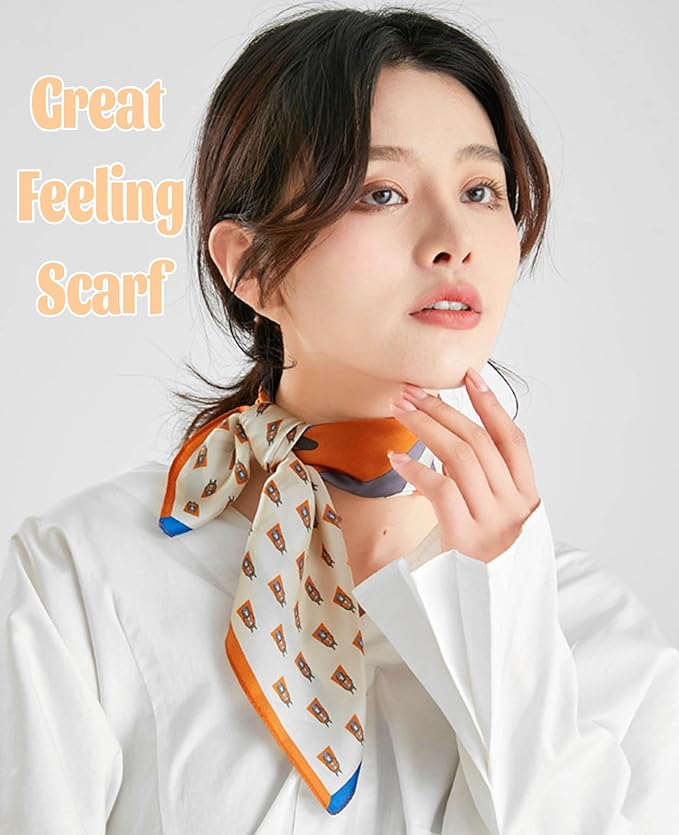 kcctoo 27.5" Mulberry Silk Feeling Head Scarf Women's Fashion Square Neck Satin Scarfs for Bag Hair Scarves Gift