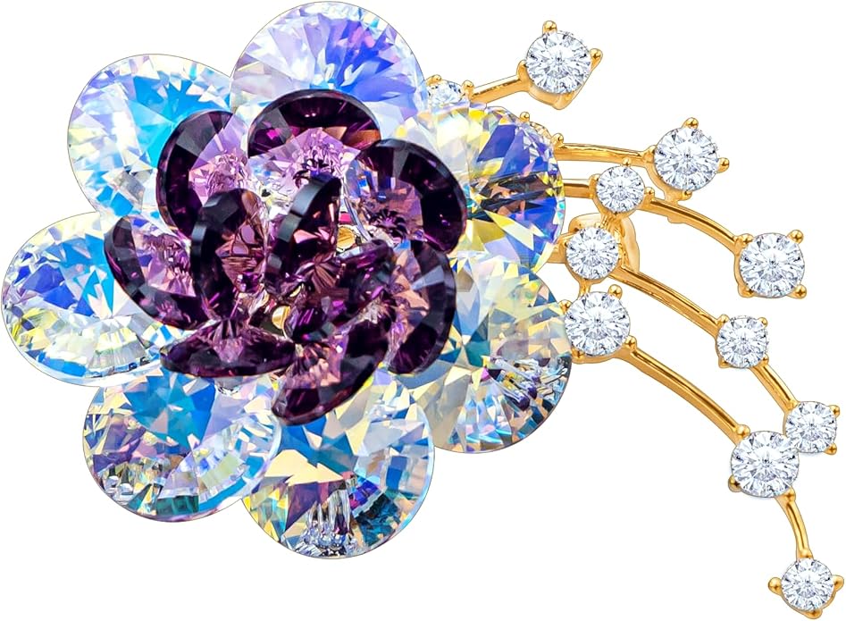 KZQtriid Brooches For Women,14k Gold Plated Copper,Crystal Roselle Cubic Zirconia Brooch Pins For Women ，Crystal Broach,Flower Broach