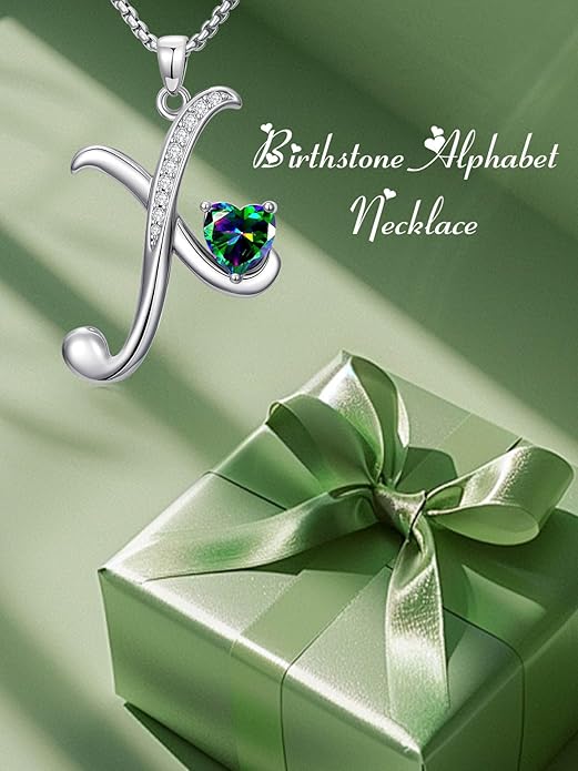 Christmas Gifts for Women Alphabet A to Z Initial Birthstone Pendant Necklaces for Women - 18k White Gold Plated Personalized Name Jewelry Valentine Mothers Day Birthday Gifts for Women Her Girlfriend