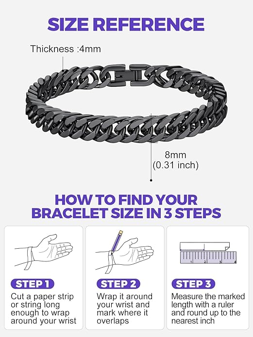 Richsteel Cuban Link Chain Bracelets 8/12/17mm Width Stainless Steel Chain Wrist Bracelets for Men, 7.4/8.2/9 Inch Length Classic Jewelry for Christmas/Valentine's Day/Birthday