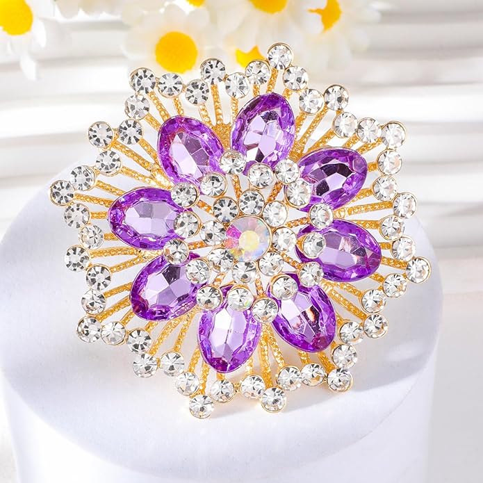 Large Crystal Flower Brooch Pin for Women Red purple pink green Rhinestone Flower Lapel Pin Wedding Party Birthday Dance Banquet Dress Suit Ceremony Clothes Hat Bag Accessories Jewelry