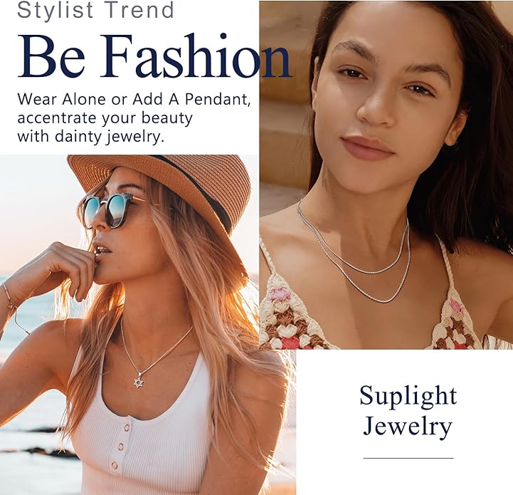 Suplight 925 Sterling Silver Necklace Chain for Women-1.1&1.5mm Chain Necklace 22k Gold Plated/Silver Necklaces for Women Thin & Sturdy-Adjustable Length-Italian Quality 16-24 Inch