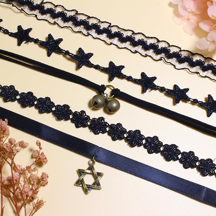 Nova&Aria Chokers Set For Women Heart Choker Necklaces Flower Pendant Velvet Cute Pink Turquoise Blue White Black Choker Necklace Christmas Colorful Lace Chokers