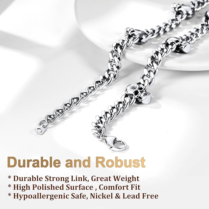 Bestyle Barbed Wire Necklace 5/7/9/12mm Mens Chain Necklaces Hip-hop Punk Gothic Stainless Steel Chain Heavy Thick Cuban Link Chain for Men Women, Length 16/18/20 Inch