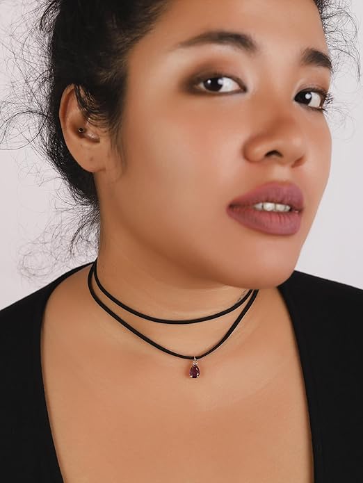 Sacina Layered Black Choker Necklace, Glass Teardrop Chocker, Black Necklace, Gothic Goth Boho Choker, Christmas Jewelry Gift For Women