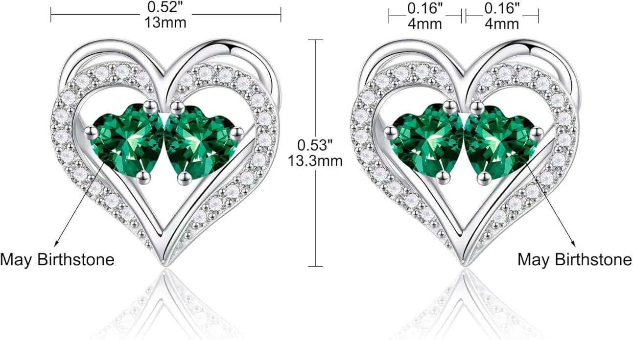 Iefil Birthstone Earrings for Women - 925 Sterling Silver Heart Earrings Anniversary Birthday Gifts for Women Wife Girlfriend Mom