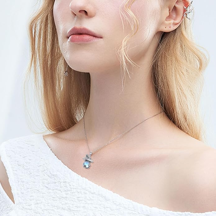 YAFEINI Mushroom Necklace Moonstone/Moss Agate/Malachite/Labradorite/Turquoise/Amber/Larimar/Black Onyx/Lapis Lazuli/Peridot/Opal Sterling Silver Mushroom Pendant Mother's Day Jewelry for Women Mom