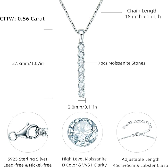 AINUOSHI Lab Created Moissanite Bar Necklace 0.56 cttw Imitation Diamond Alternative Necklace for Women S925 Sterling Silver Y Necklace Simple Fashion Jewelry Gifts for Women
