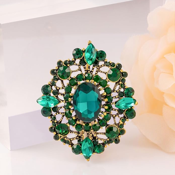 LAXPICOL Vintage Clear Austrian Crystal Brooch Pin for Women Elegant Wedding Bridal Brooches Broach Pin 1.69"*1.39"