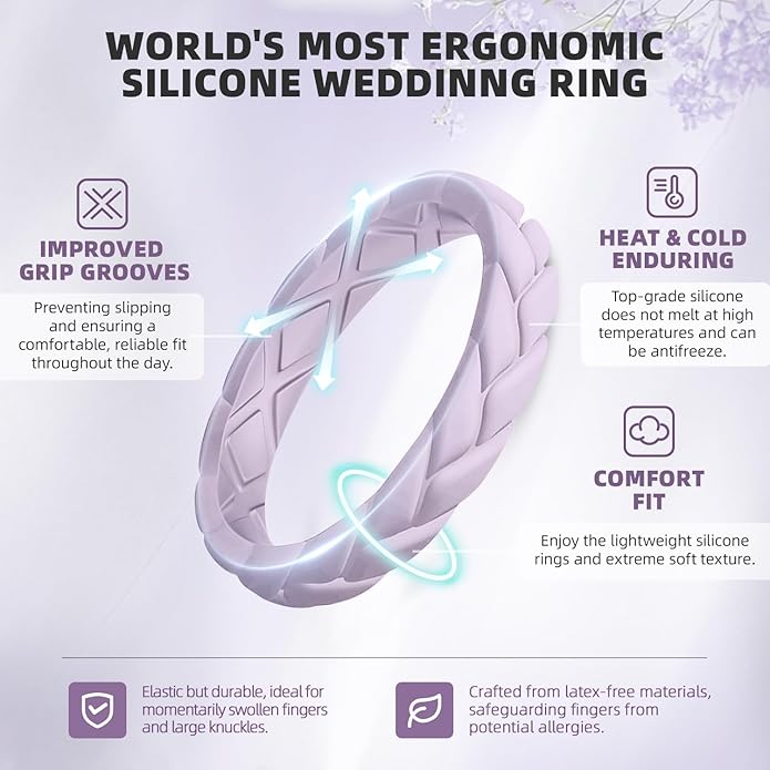 Egnaro Women's Silicone Stackable Rings 3.5mm Wide 2mm Thick, Rubber Flexible Hypoallergenic Wedding Bands For Workout Leaf Braided Fashion