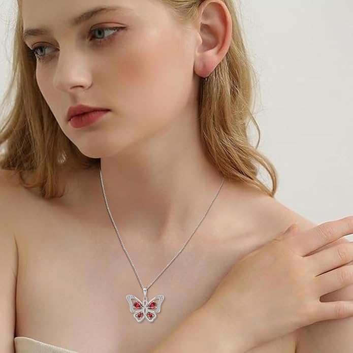 Butterfly Necklace 925 Sterling Silver Cubic Zirconia Birthstone Jewelry Gifts for Women Wife Mother