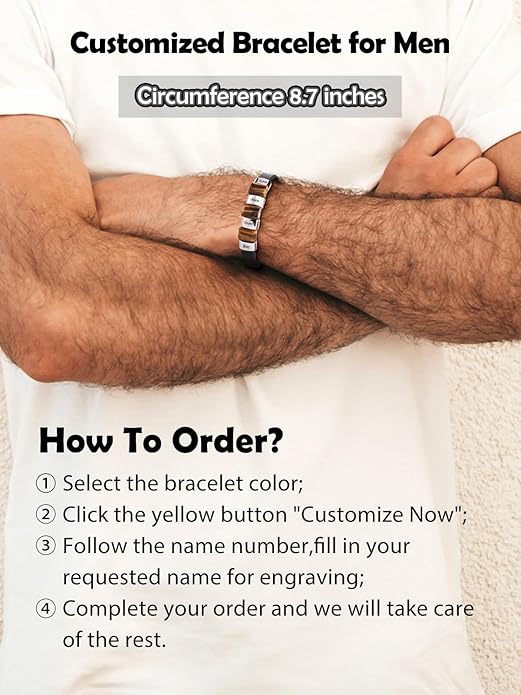Leather Beads Bracelet Personalized Custom Bracelets for Men Leather Engraved Tiger Eye Initial Beacelet Gift for Husband Dad Mens Jewelry Gifts Valentines Christmas Birthday Fathers Day